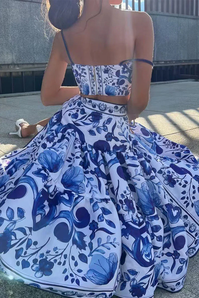 Patchwork V Neck Crop Top & Skirt SetClistos