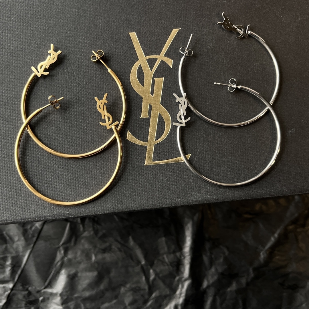 Saint Laurent Ysl Logo Big Round Earrings Gold