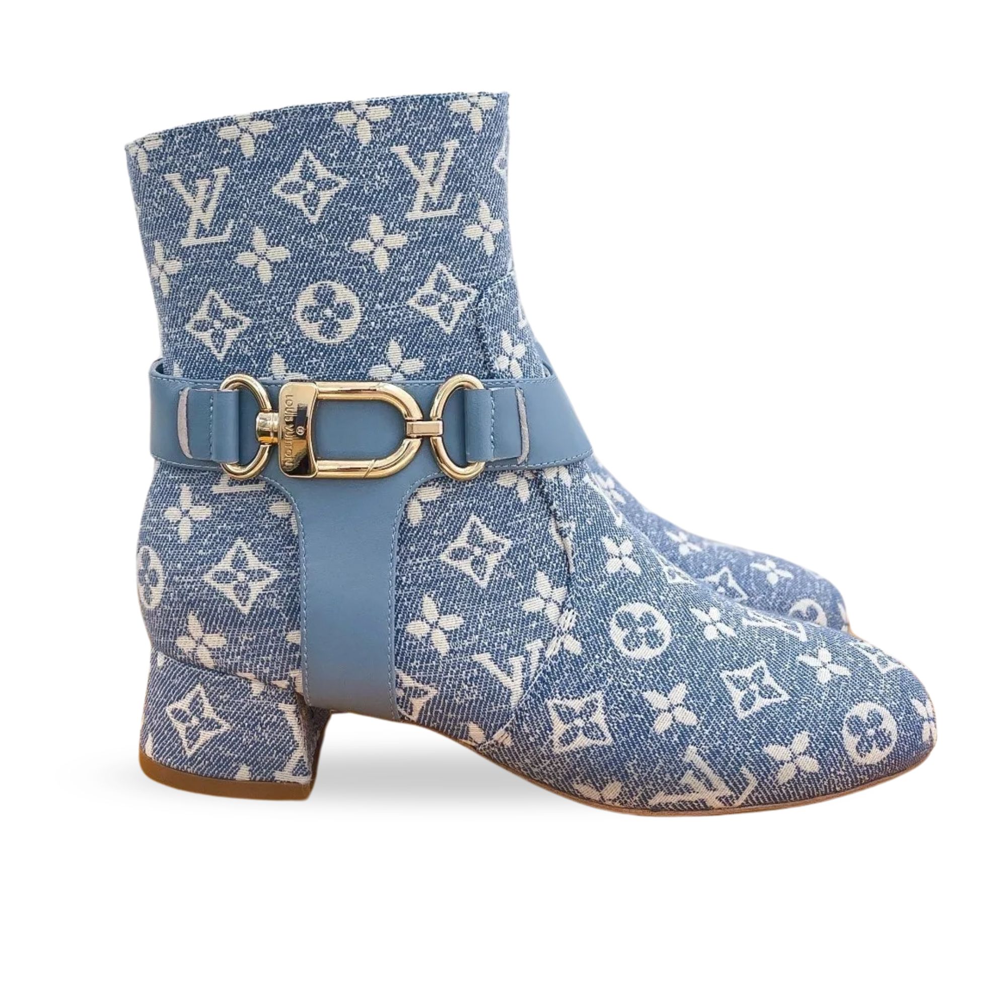 Louis Vuitton Ankle Boots 35mm Light Blue Monogram Jacquard Fabric