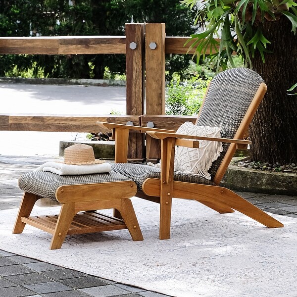 Cambridge Casual Auburn Upholstered Teak Adirondack Chair with Ottoman