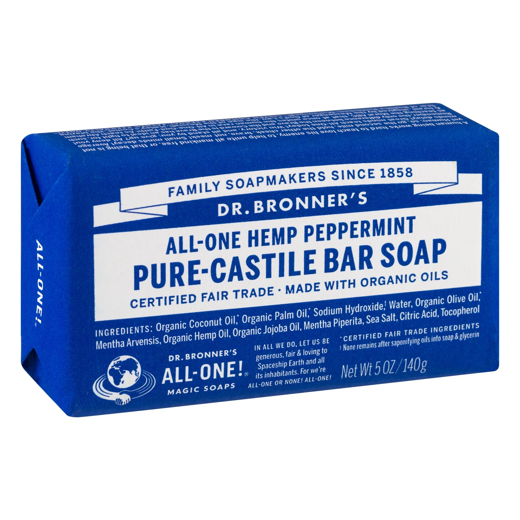 Dr. Bronner's Magic Soap - Castile Bar - Peppermint - 5 oz - Versatile - Adults, Teens, Children 3 and Above