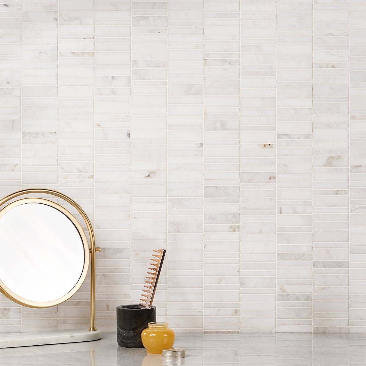 Ivy Hill Tile Alaska White Waterfall Polished Marble Mosaic