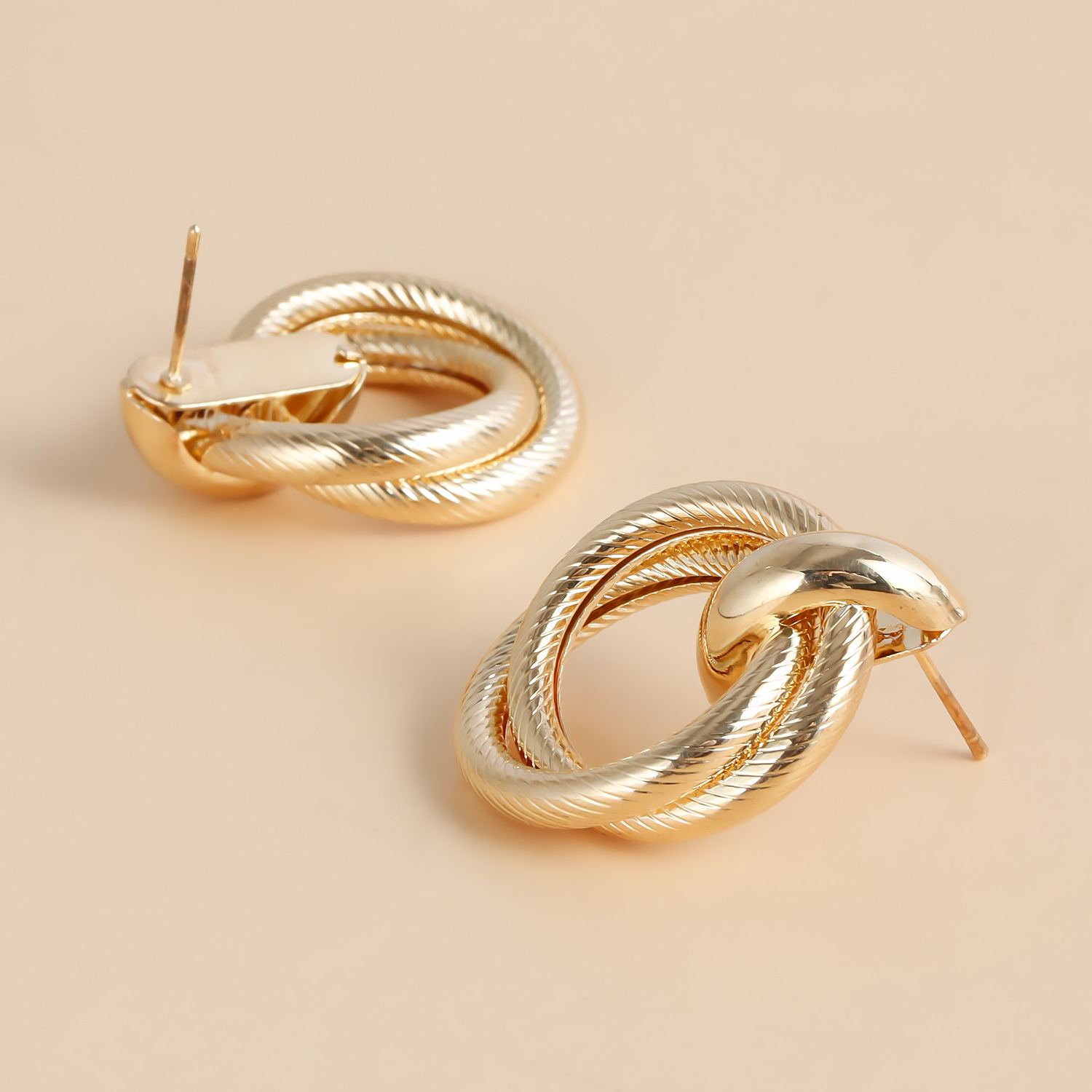 Double Layer Round Circle Dangle Earrings for Women Vintage Simple Golden Metal Drop Earrings Geometry Jewelry Gifts
