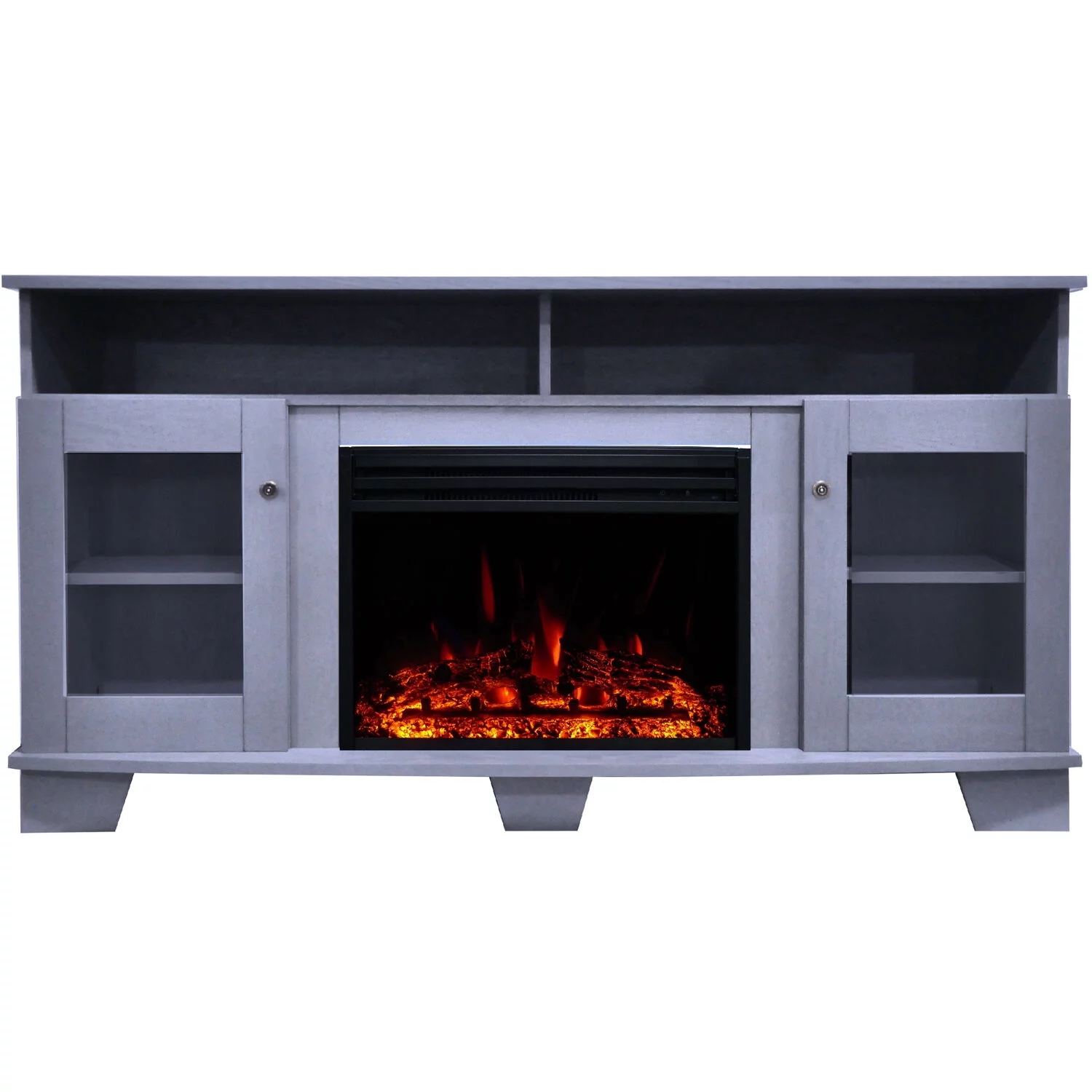 Cambridge Savona 59'' Electric Fireplace with Enhanced Log Insert | Multi-Color Flame | For Rooms up to 210 Sq.Ft | TV Stand | Remote | Slate Blue Mantel | Adjustable Heat Settings