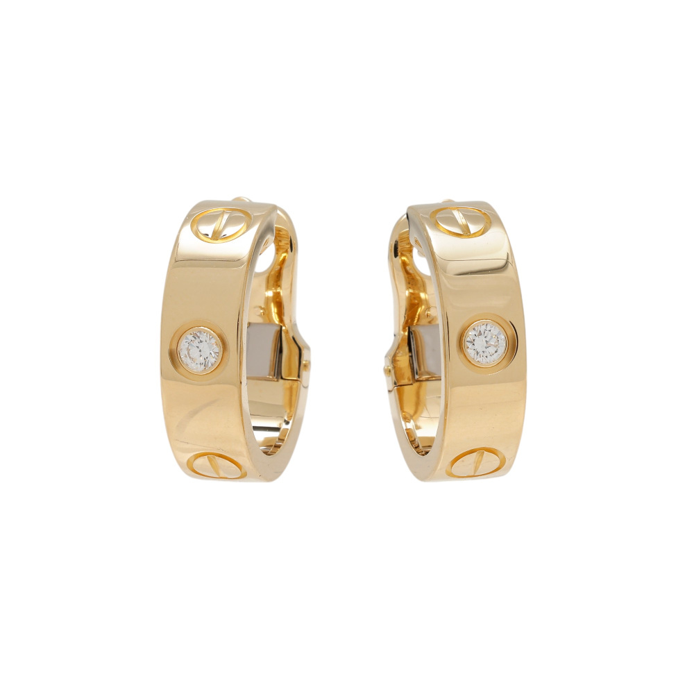 Cartier Love Hoop Classic Model 2 Diamonds Earrings 18K Yellow Gold B8022900