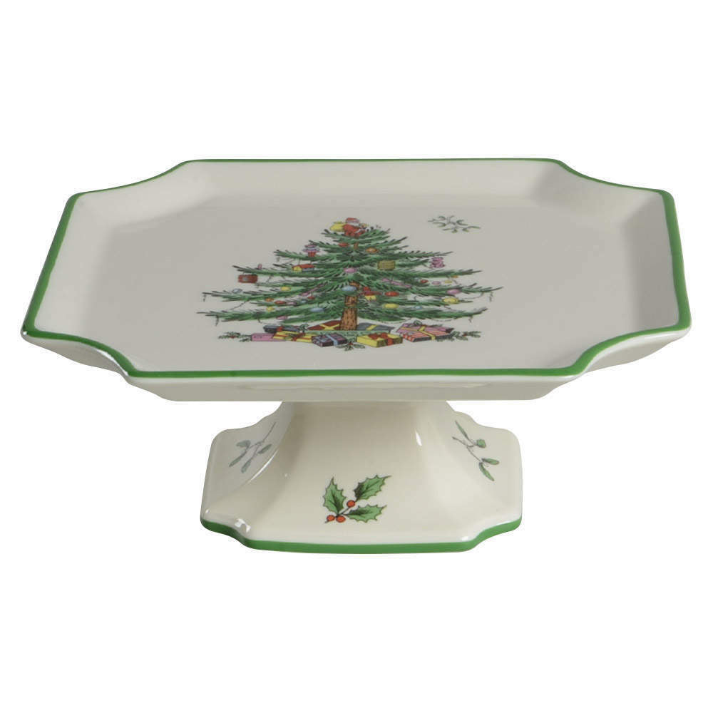 Spode CHRISTMAS TREE Footed Square Cake Plate