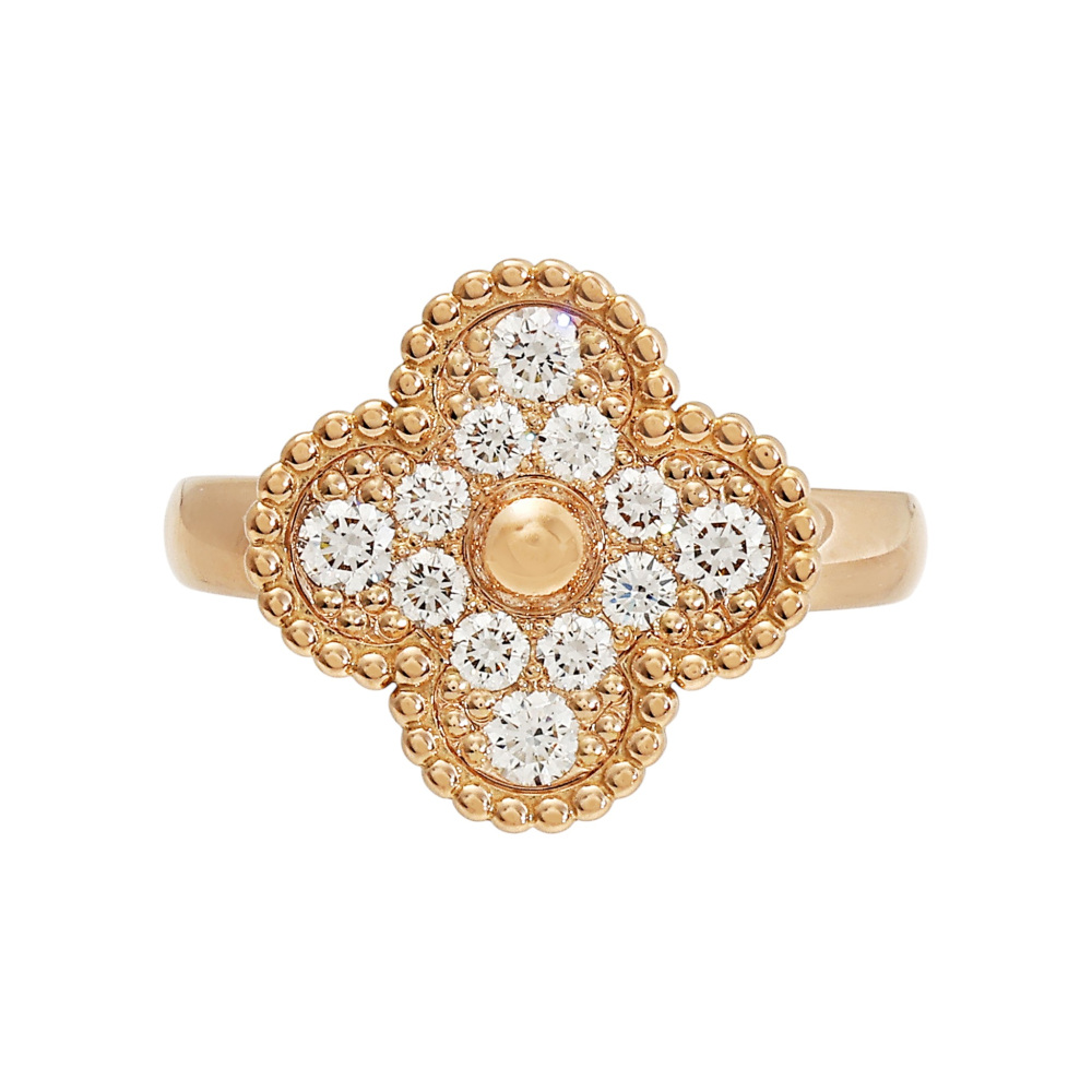 Van Cleef & Arpels Vintage Alhambra Ring 18K Rose Gold Diamond VCARP2R400