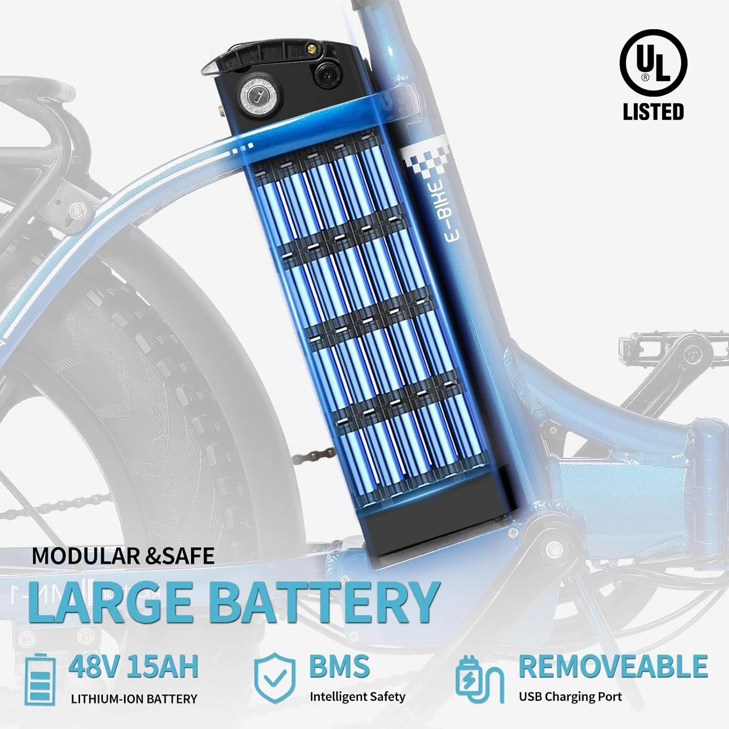 Eletric Bike for Adults 750W Motor 48V 15Ah Removable Battery 20'' Fat Tire Folding Commuting E-Bike Shimano 7-Speed UL2849