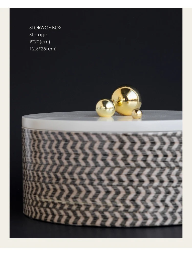 DC076 (Small) - Home Exclusive Loro Piana Chevron Copper Gold Handle Round Storage Box Living Room Sideboard Decoration