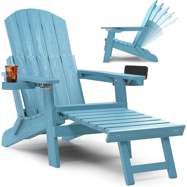CHERIE Folding Adirondack Chair with Ottoman,and 2 CupHolders