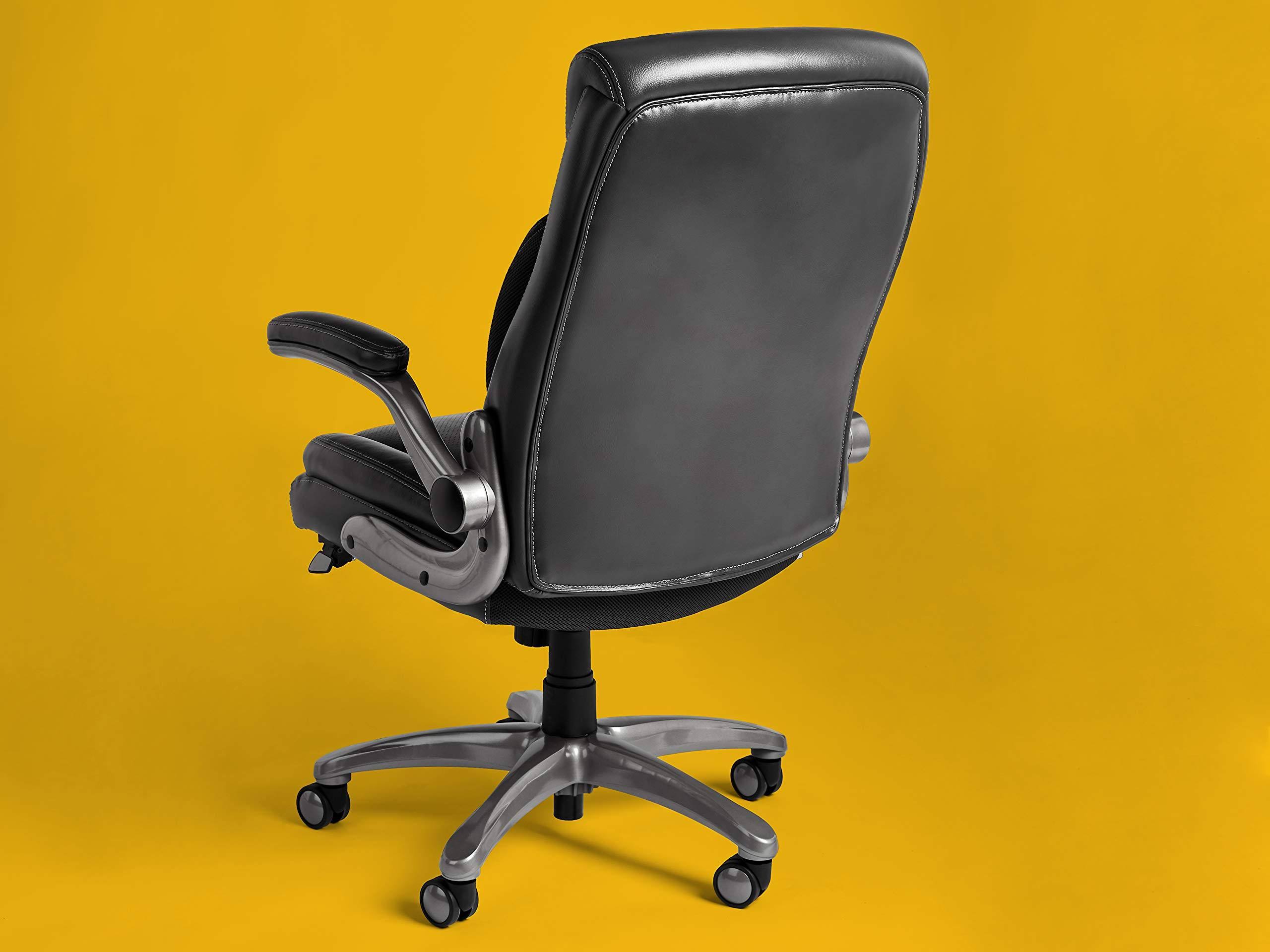 AmazonCommercial Ergonomic High-Back Rhombus-Stitched Leather Executive Chair, with Flip-Up Armrests and Motive Lumbar SUPPORT,