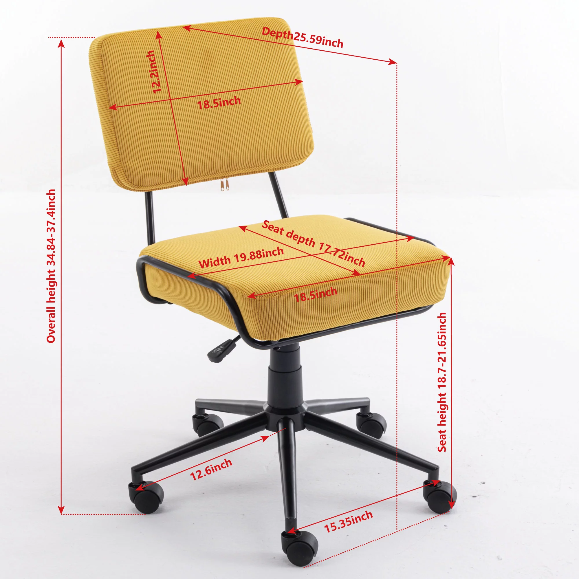 Momspeace Corduroy Desk Chair Task Chair Home Office Chair Adjustable Height, Swivel Rolling Chair with Wheels for Adults Teens Bedroom Study Room-Yellow