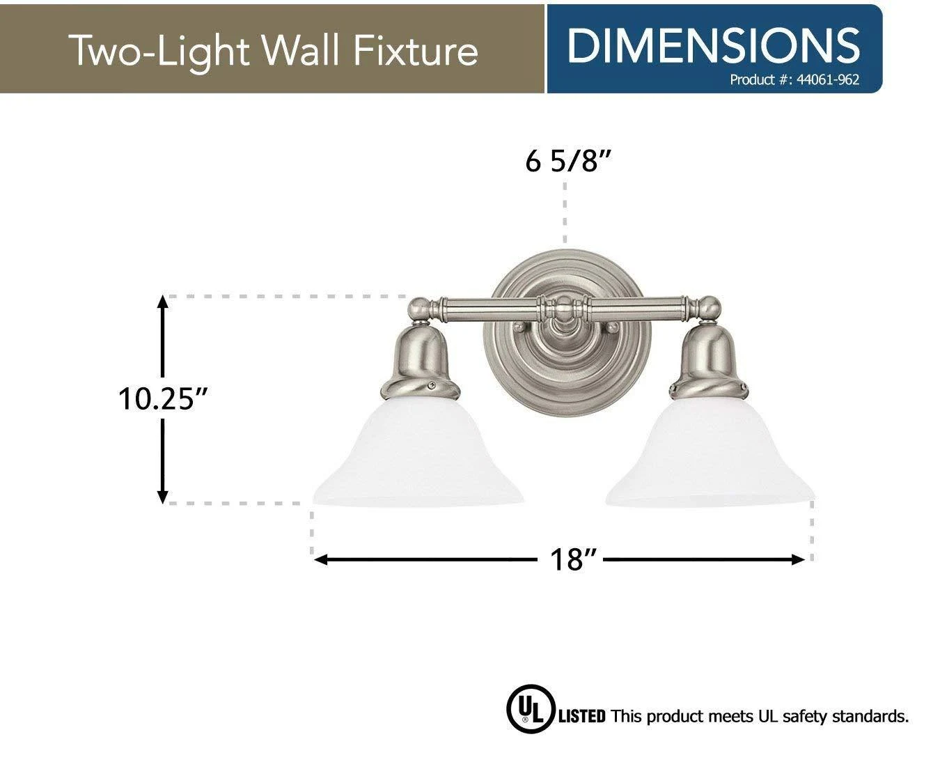 Sea Gull Lighting Two-Light Sussex Wall/Bath in Brushed Nickel - 44061-962