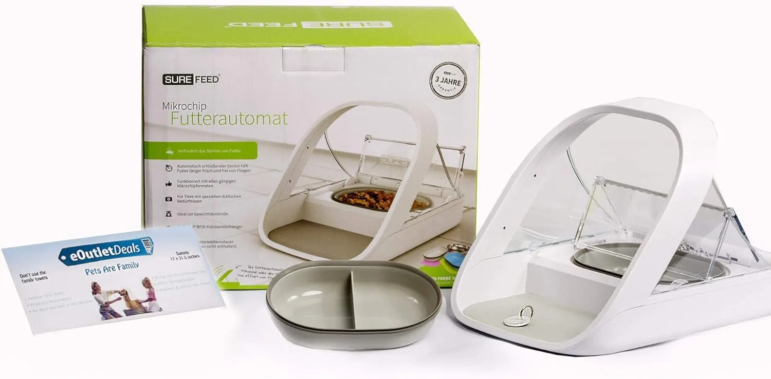 Automatic Pet Feeder -Microchip Pet Feeder - MPF001 - Suitable for Both Wet and Dry Food - Bonus eOutletDeals Pet Towel  sgtnighsdesigns