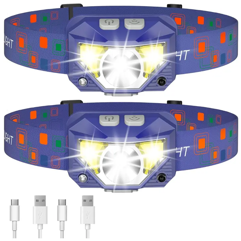 Smart LED Headlamp with Motion Sensor, 8 Light Modes – 2-Pack