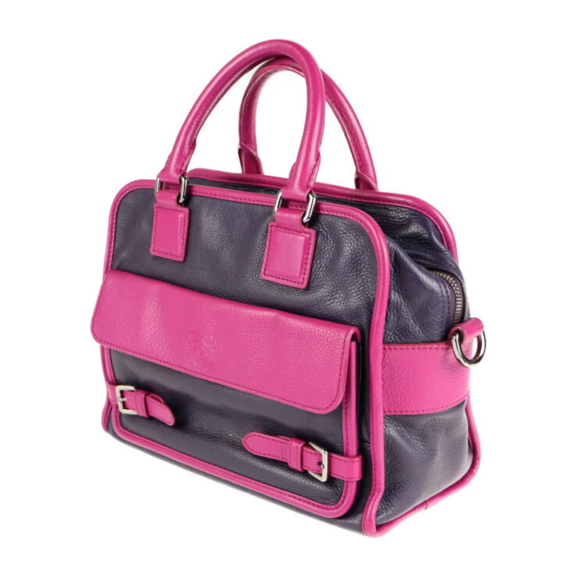 Pre-Owned LOEWE Loewe Cruz handbag leather purple pink 2way bicolor (Good)