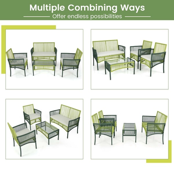 Costway 4PCS/8PCS Patio Round Wicker Conversation Set with Cushions