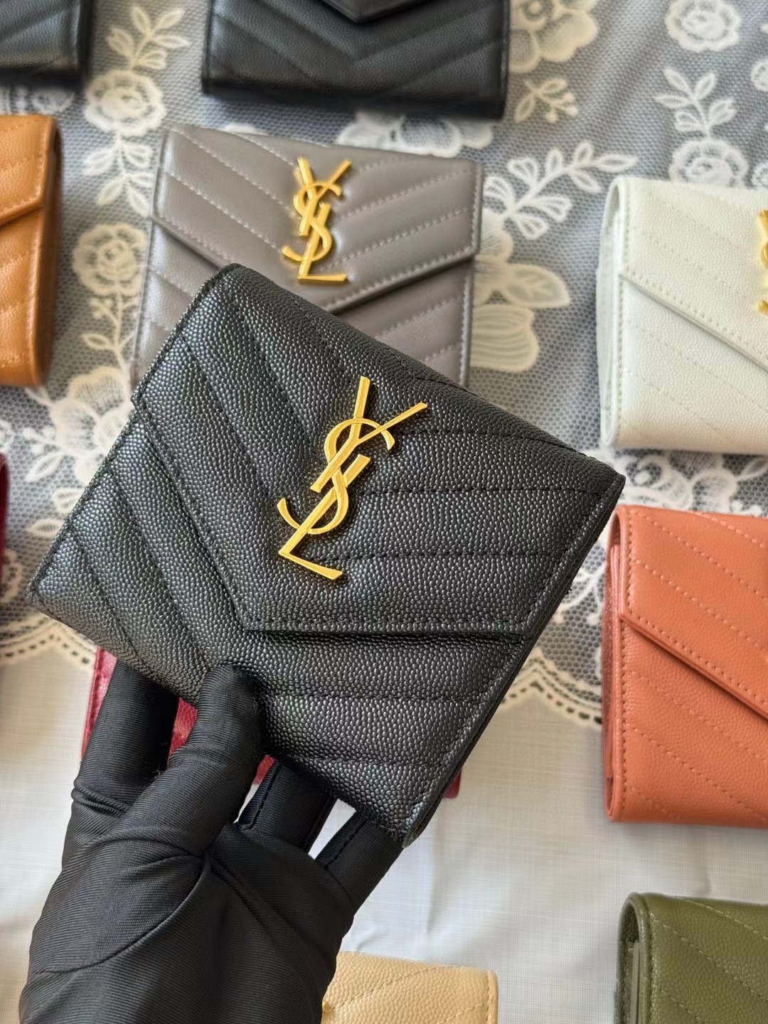 YSL Monogram Trifold Wallet in Grained Leather - cnluxepick