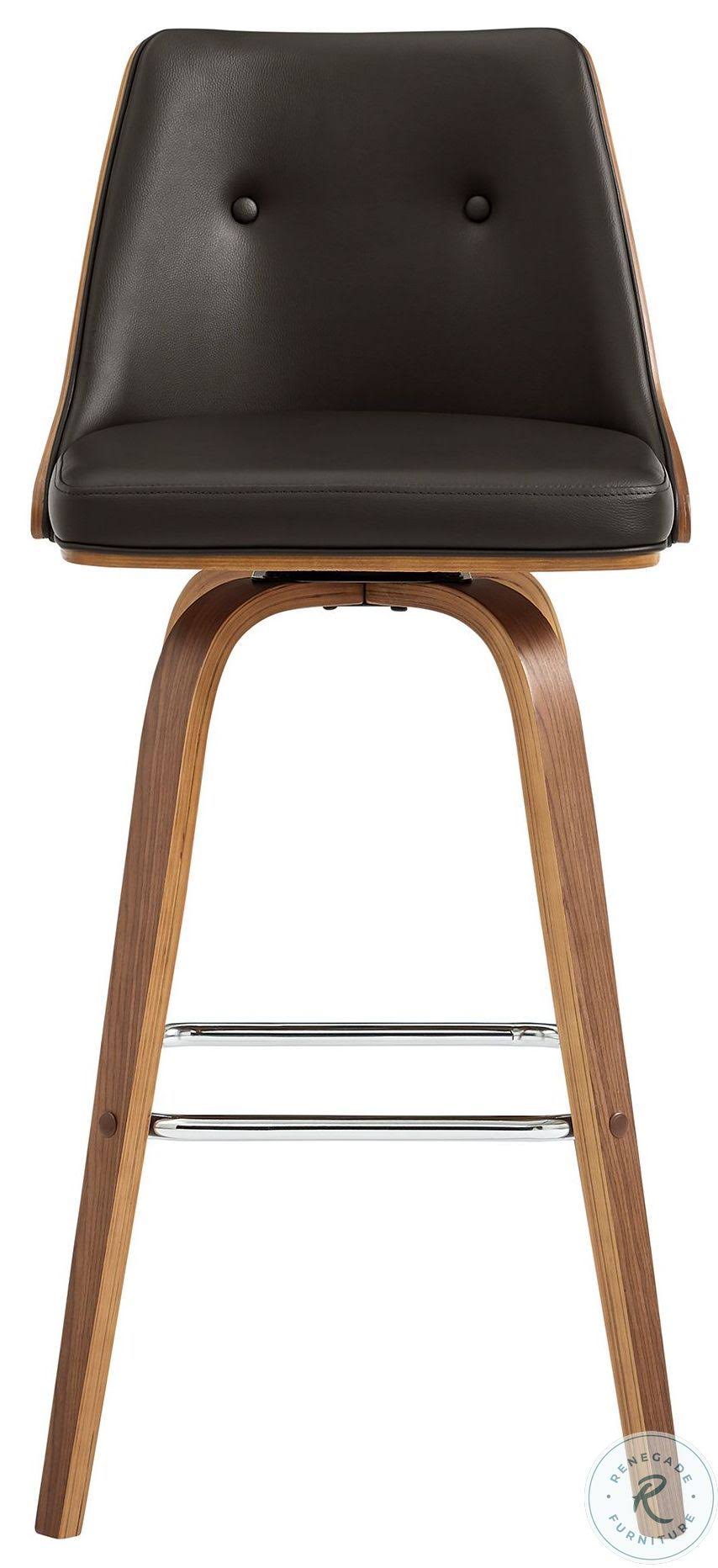 Armen Living Nolte 26x22 Swivel Counter Stool in Brown Faux Leather and Walnut Wood