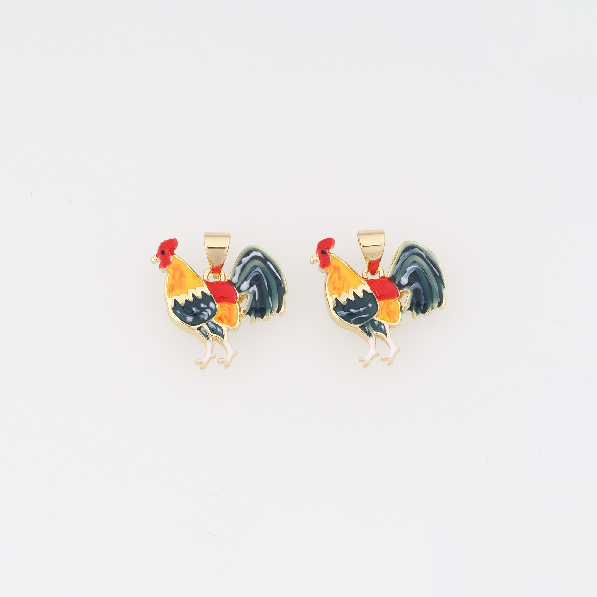 18K Gold Filled Rooster Pendant,Enamel Rooster Charm Earrings Necklace for DIY Jewelry Making Supply
