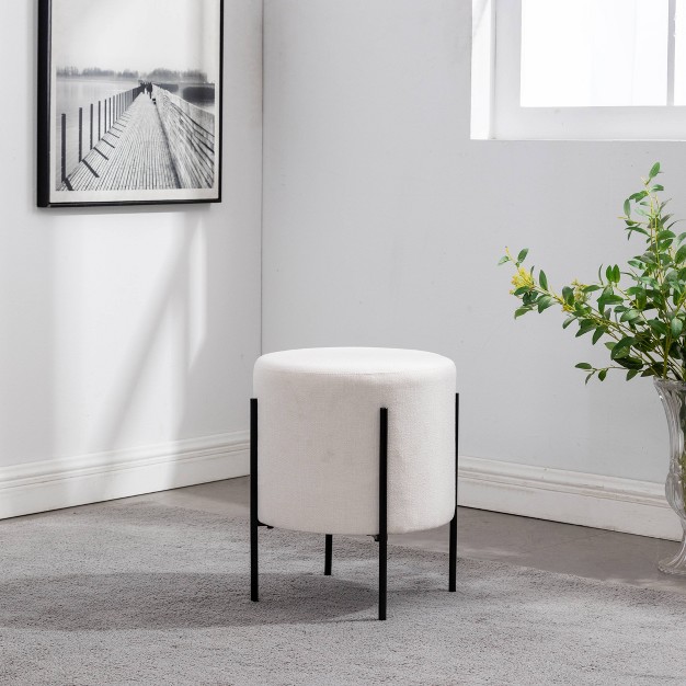 Modern Round Ottoman With Metal Base Wovenbyrd
