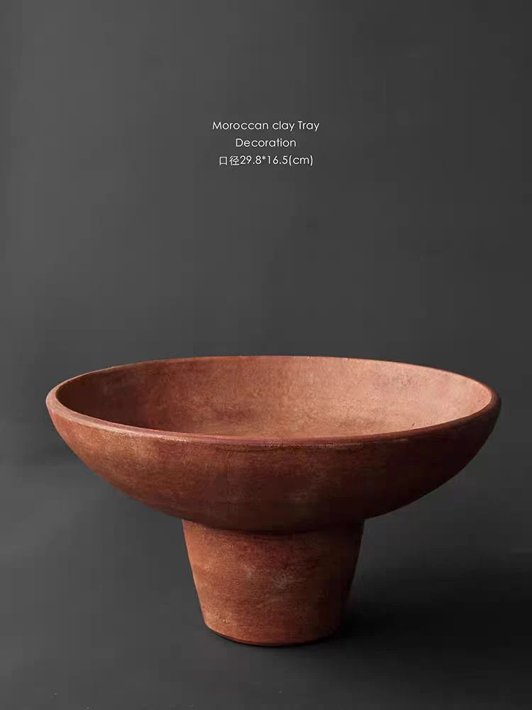 DC031 (Set) - Home Moroccan high-legged fruit plate handmade pottery red green vase imported art decoration tray