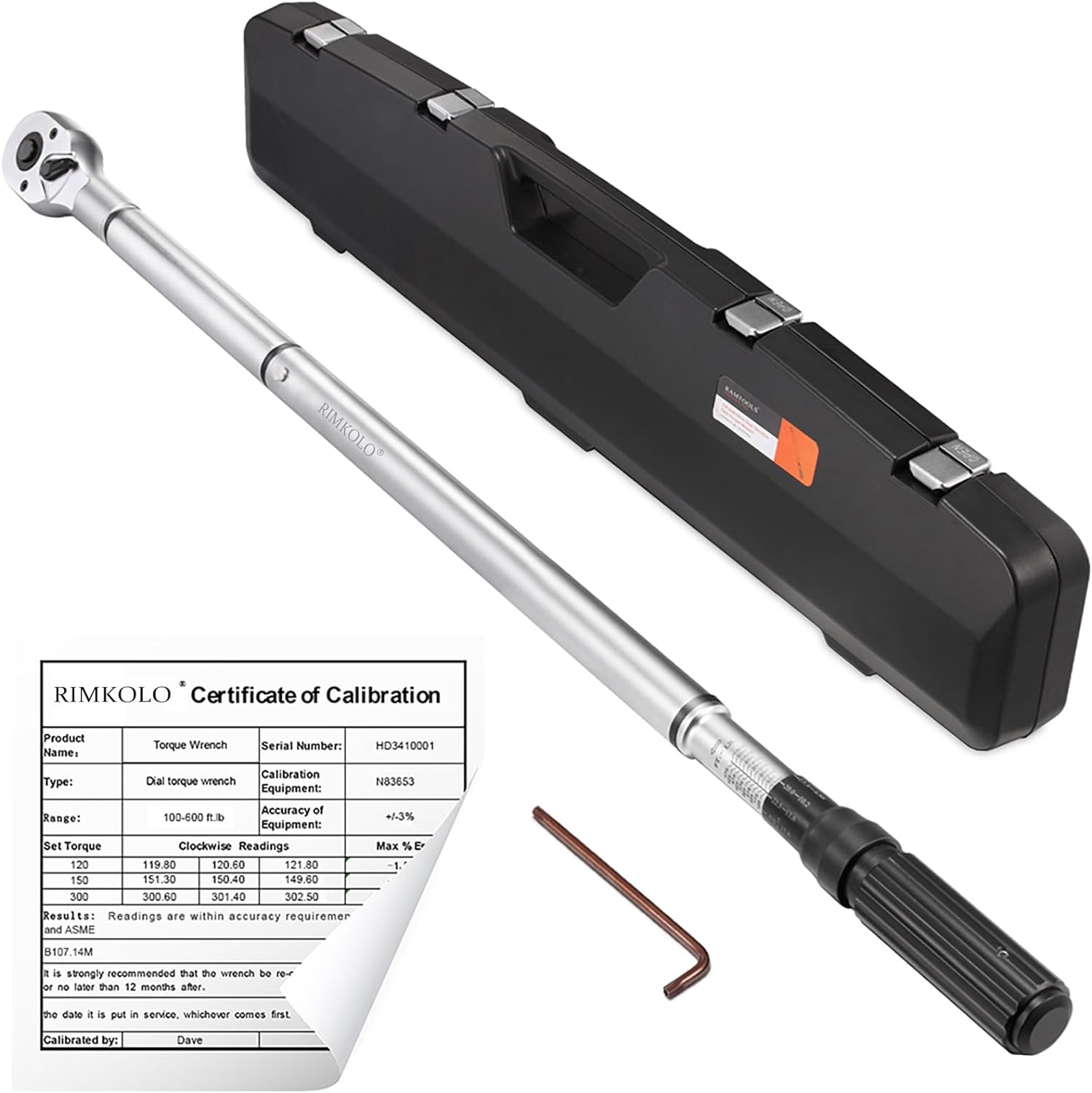 1-Inch Drive Click Torque Wrench, Dual-Scale Adjustable Torque Wrench Set with a Hex Key 200-1000ft.lb / 271-1356.7Nm