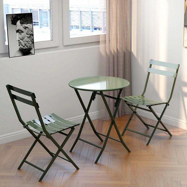 3Piece Patio Bistro Set of Foldable Round Table and Chairs,Yellow