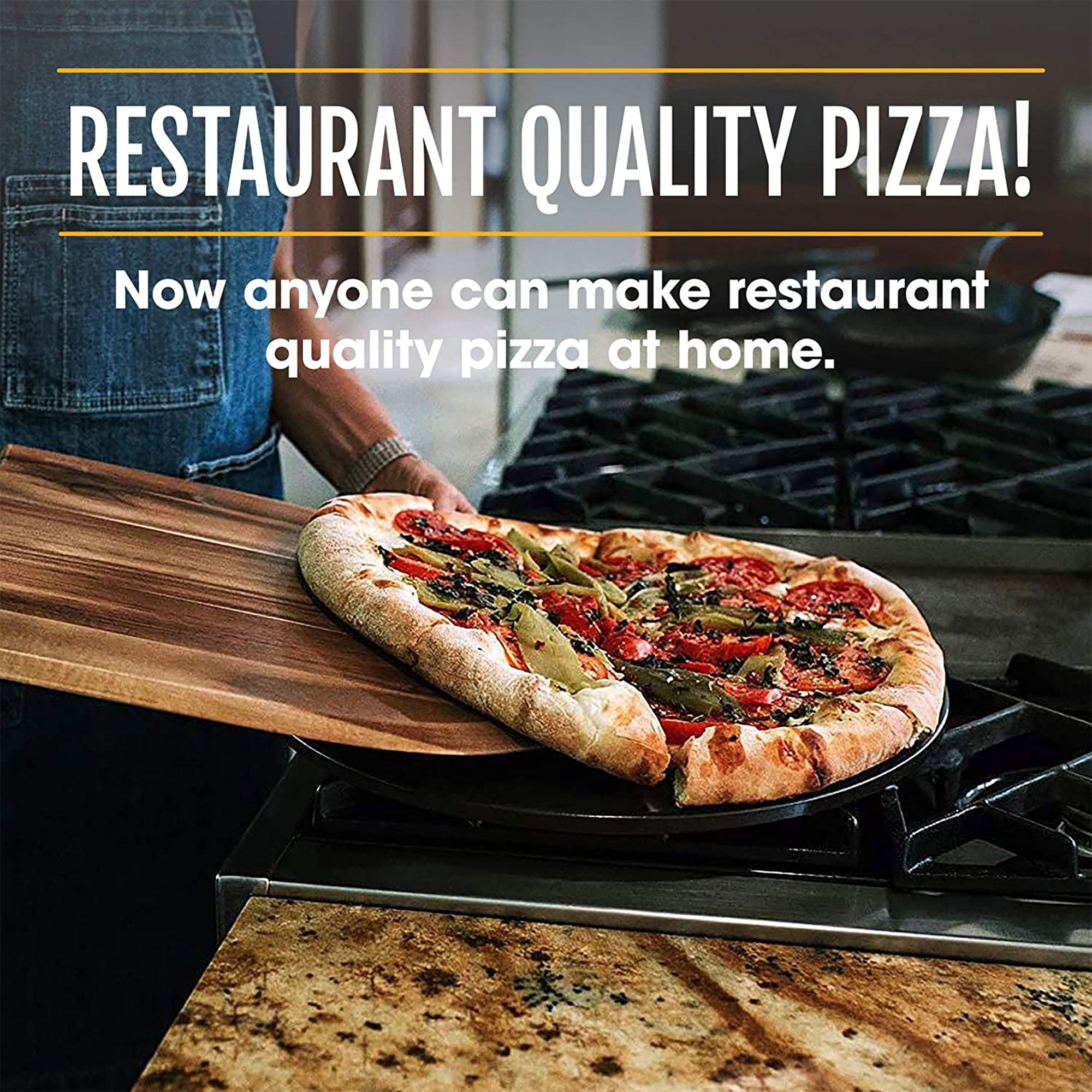 Heritage Products 15  Round Ceramic Non Stick Pizza Stone w/Wheel Cutter, Black