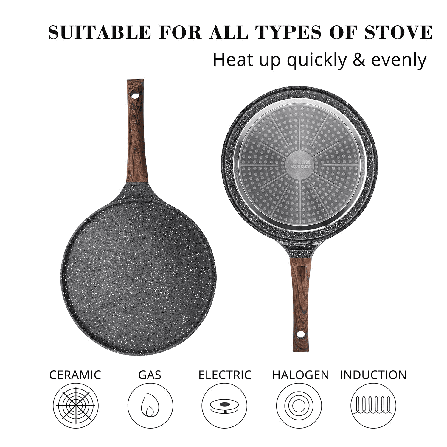 Sensarte Crepe Pan, Dosa Tawa Griddle, Nonstick 10-inch Pancake Pan Granite Coating