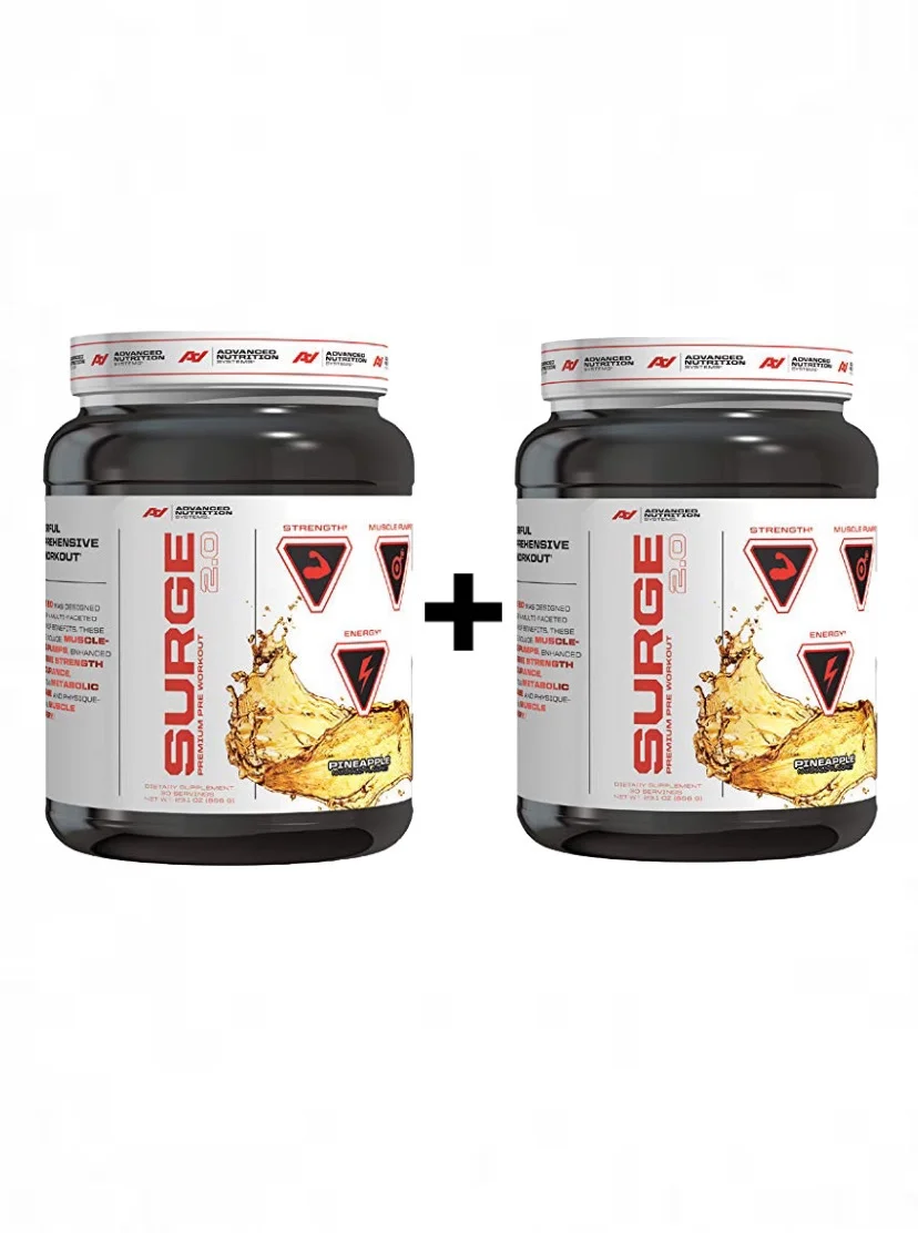 Advanced Nutrition Systems | SURGE  2.0 - Pre Workout Energy Powder; With Alkalyn, Creatine MagnaPower, Carosyn Beta Alanine, Nitric Oxide| Pineapple, 60 servings (Pack of 2)