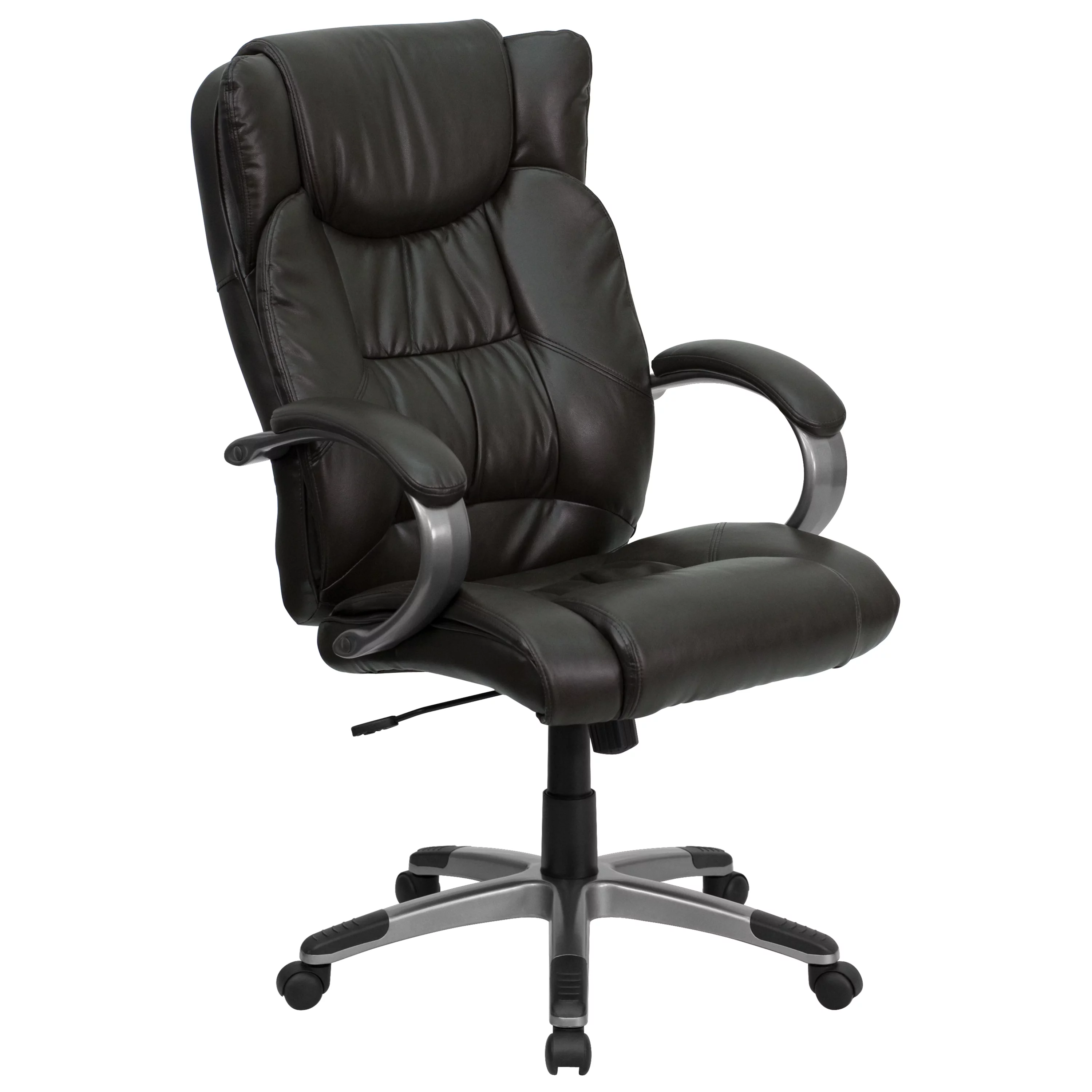 BizChair High Back Espresso Brown LeatherSoft Soft Ripple Upholstered Executive Swivel Office Chair with Titanium Nylon Base and Loop Arms