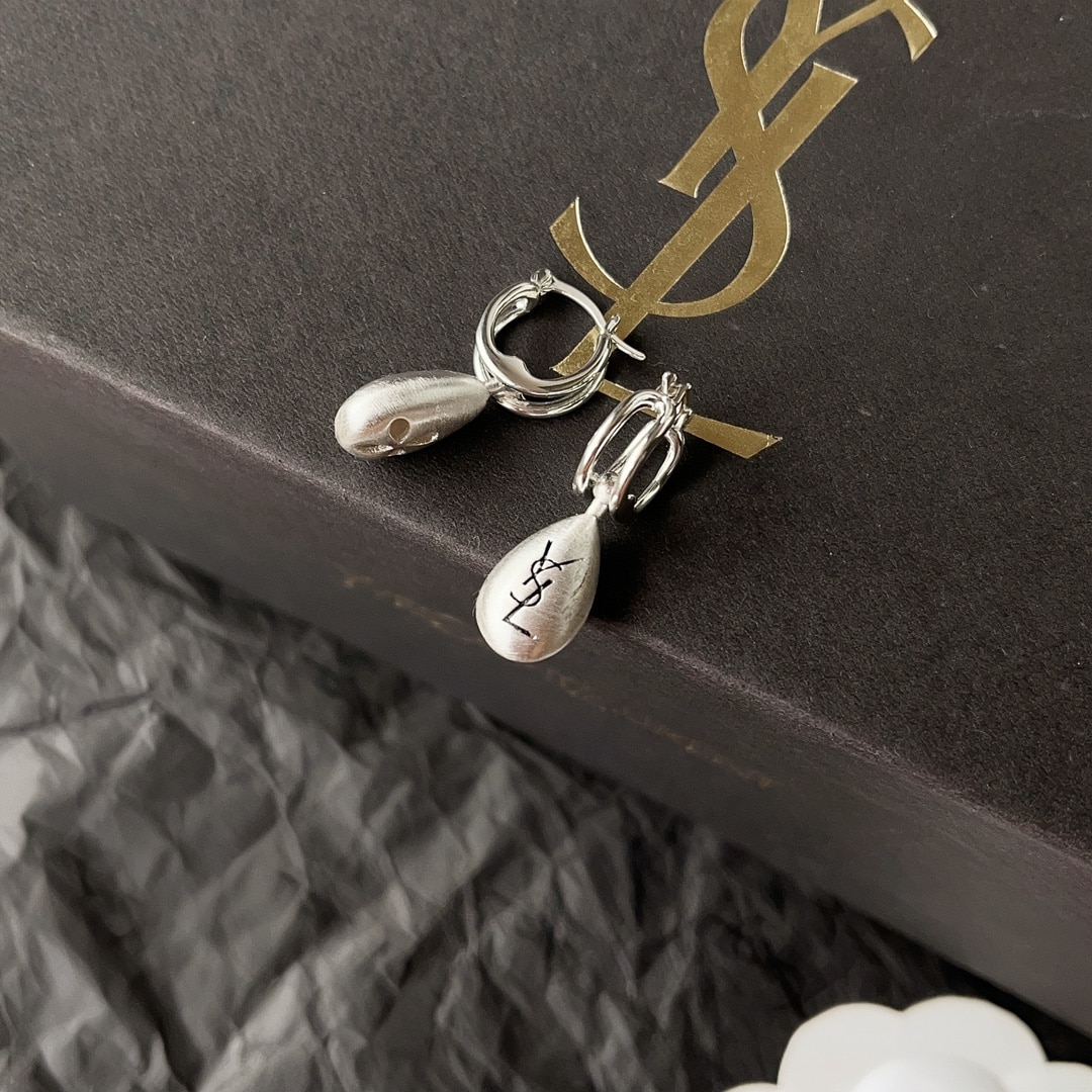 Saint Laurent Teardrop Earrings With Ysl Logo Silver