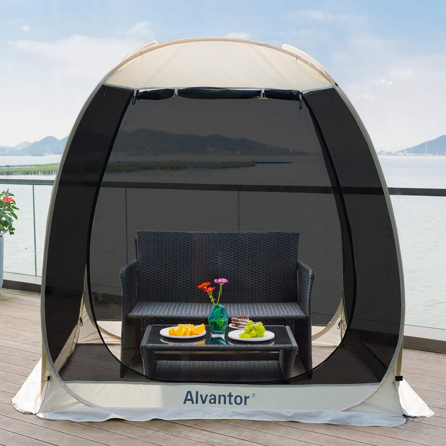 Screen House Room Camping Tent Outdoor Canopy Pop Up Sun Shade Shelter 8 Mesh Walls Not Waterproof Beige 12'x12' Patent Pending