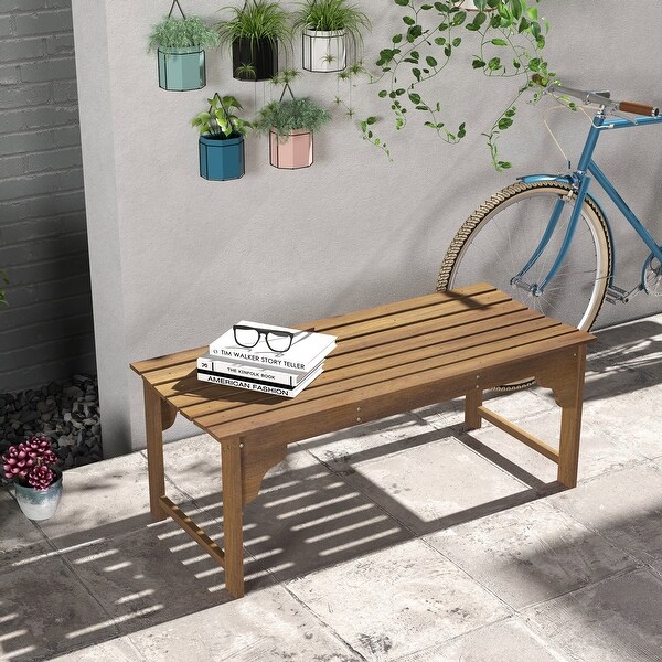 Outsunny Wooden Garden Bench,Outdoor Park Bench with Slatted Seat,Backless Front Porch Bench with Curved Seat