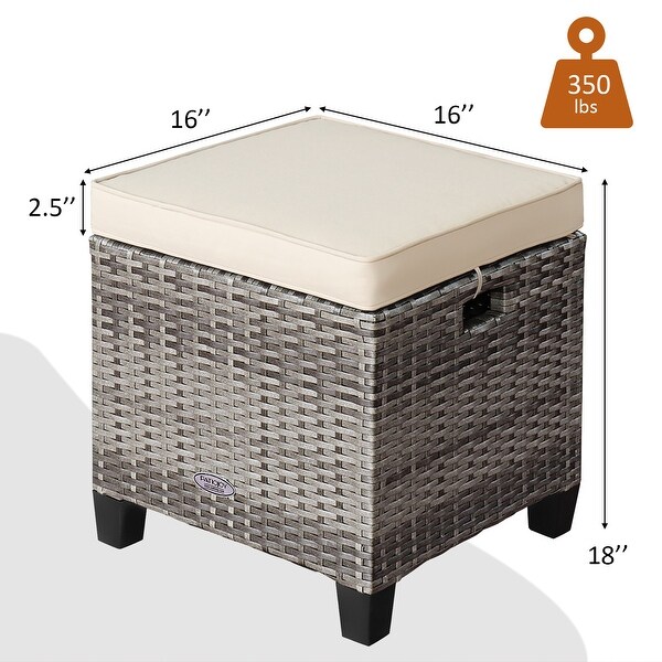Costway 2PCS Patio Rattan Cushioned Ottoman Seat Foot Rest Table