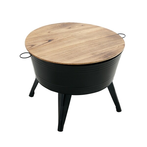 Farmhouse Rustic Distressed Metal Accent Cocktail Table,wood topBLK,1PC