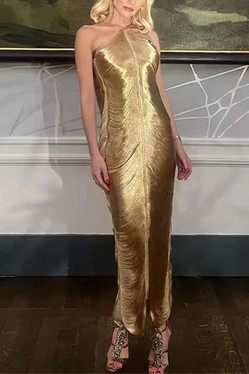 Fringe Halter Maxi Dress | Elegant Evening GownClistos