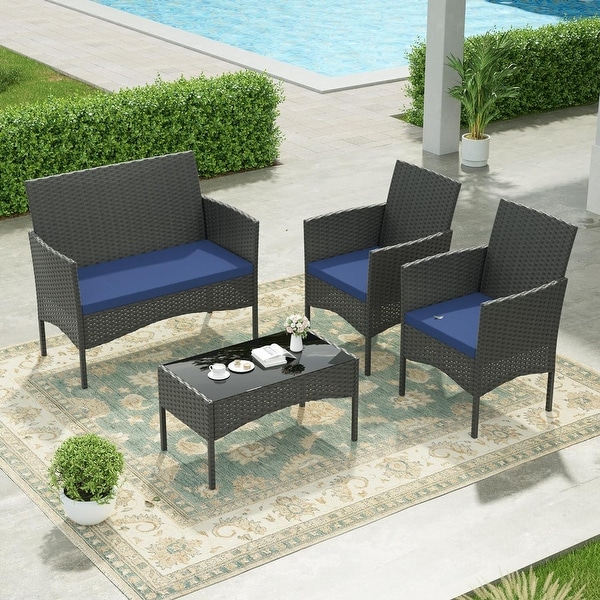 4Piece Conversation Furniture Set,Patio Dining Table and Chair Set