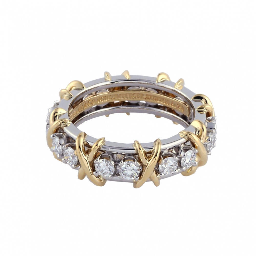 Tiffany & Co. Schlumberger 16 Stones Ring Platinum & 18K Yellow Gold Diamond
