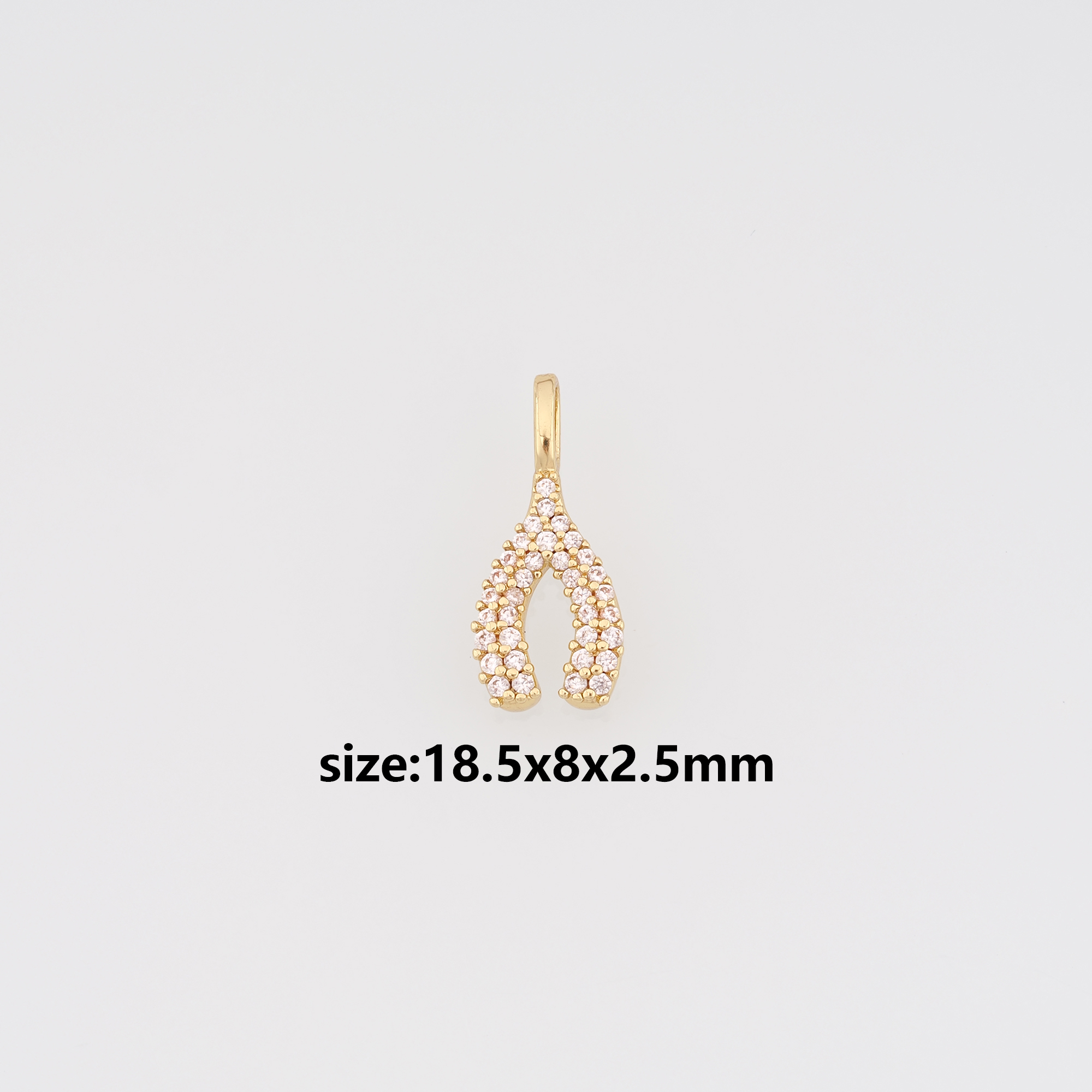 18K Gold Filled Wishbone Pendant,CZ Micro Pave Lucky Bone Charm Earrings Necklace for DIY Jewelry Making Supply
