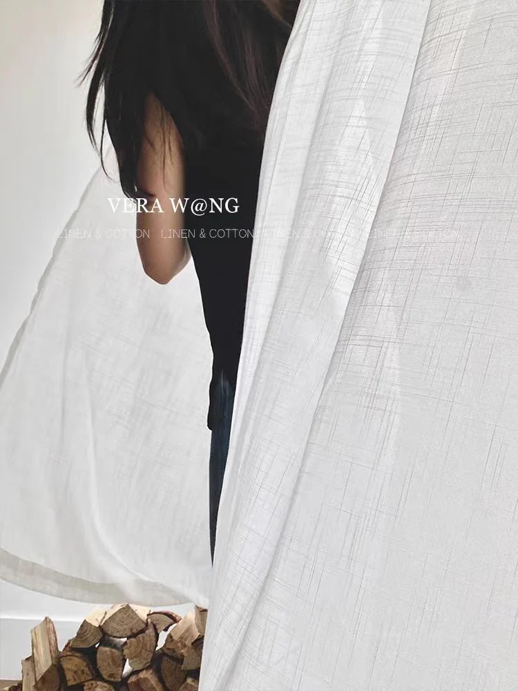 FS002 - Home Vera W@ng Series French Linen Cross Jacquard Sheer Curtains Translucent Living Room Bedroom Floor-to-Ceiling Curtains