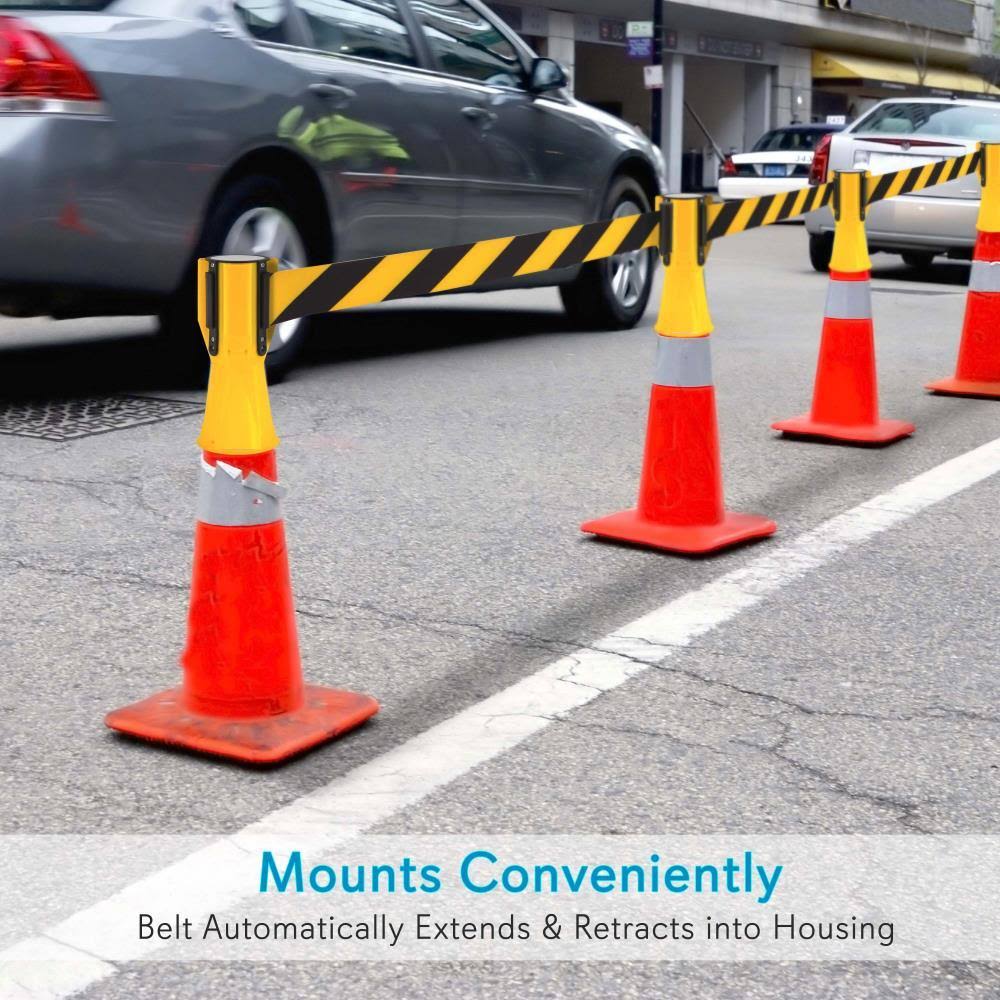 Pyle PCNTP16X4 4-pc Traffic Cone Emergency Belt - Retractable Traffic Cone Hazard Warning Tape Barrier Belt, High-Visibility w/