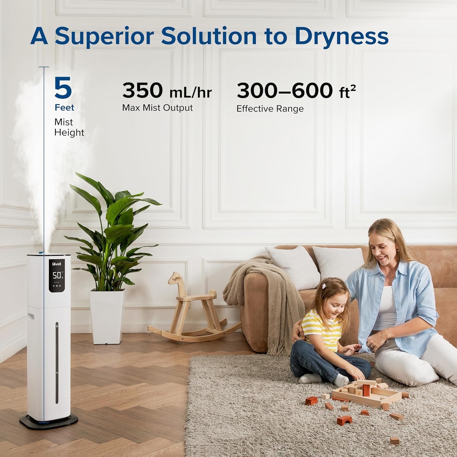 10L Smart Ultrasonic Humidifier 100Hr Runtime 600sq.ft Coverage for Large Room White & Black