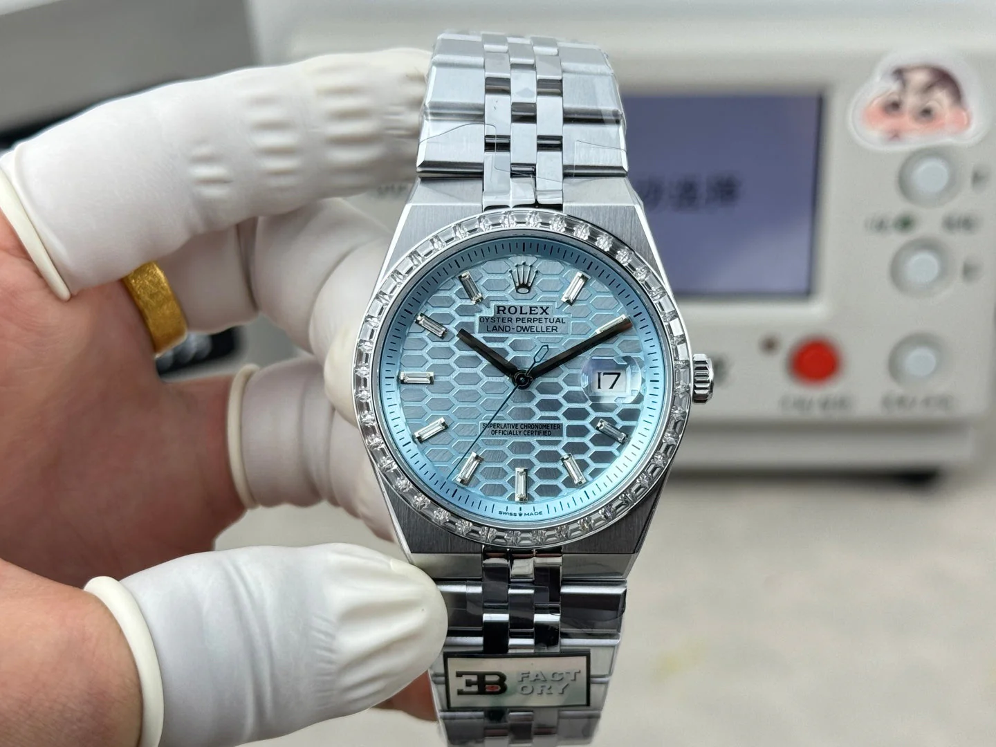 Rolex Land-Dweller Ice Blue Dial Diamond Bezel