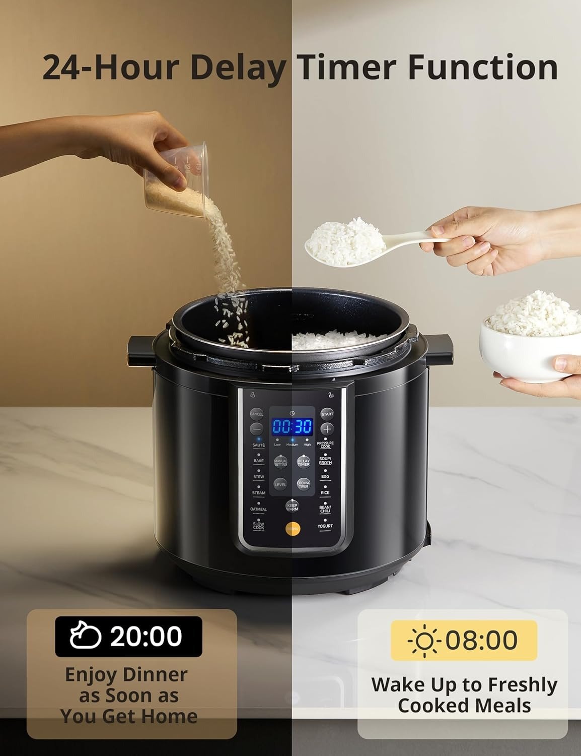 9-in-1 Electric Pressure Cooker, 14 Presets Instant Multi Cooker Olla de Presion Non-Stick Pot Yogurt Maker Rice Cooker Slow Cooker Sauté Steamer 6 Quarts Black