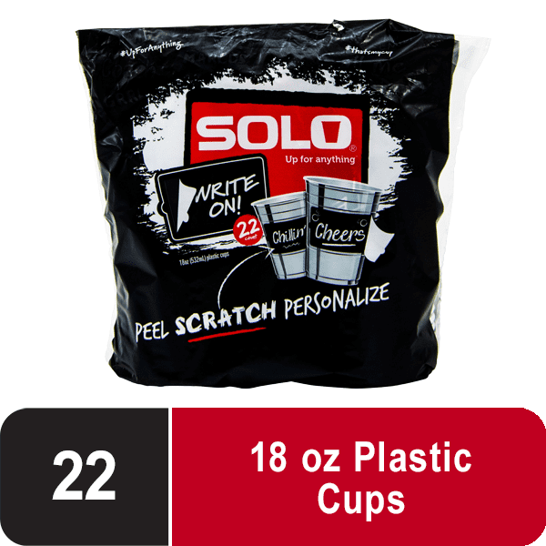 Solo Write On Disposable Plastic Cups, Printed, 18oz, 22 count