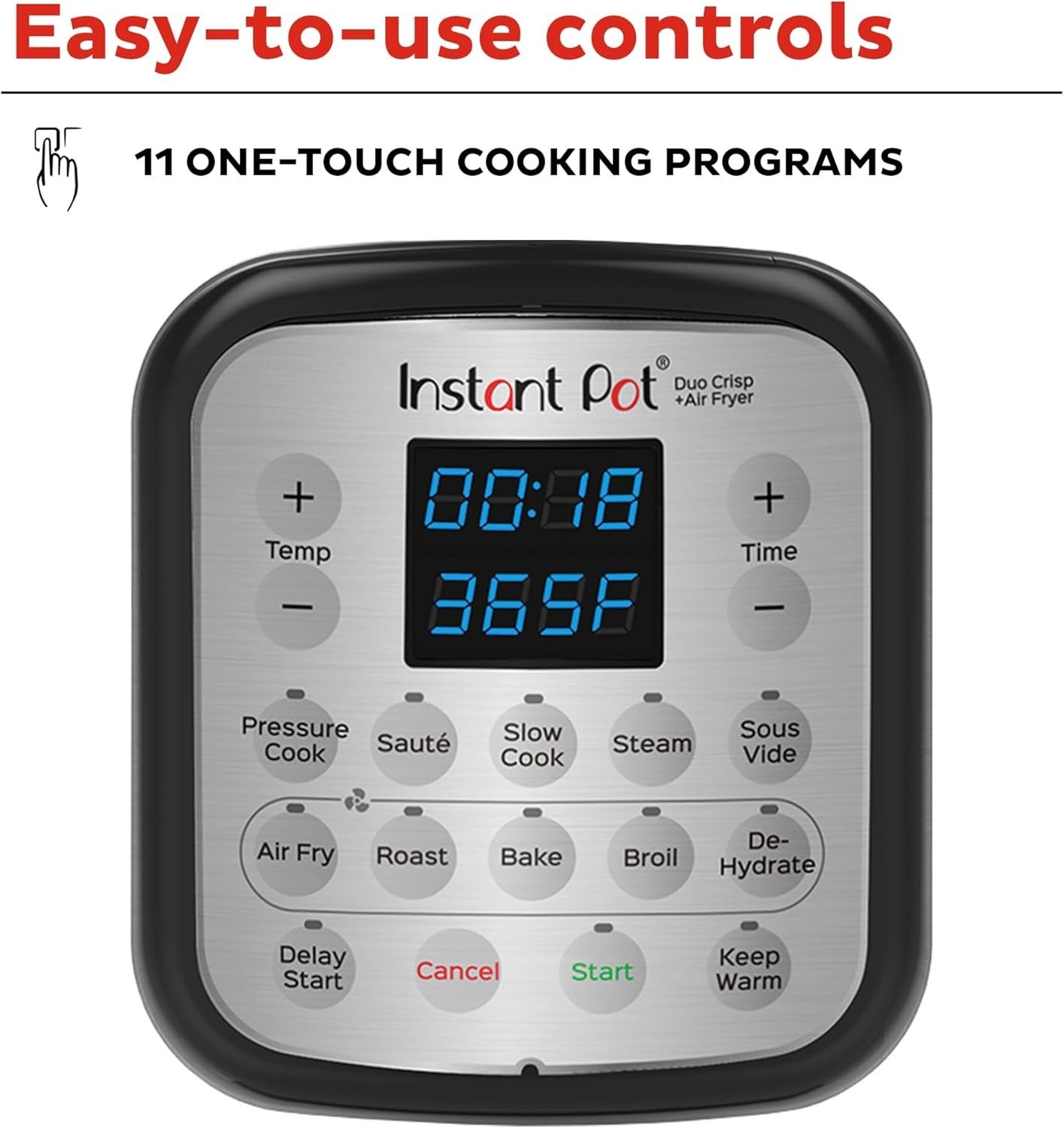 6QT 11-in-1 Air Fryer Pressure Cooker Combo, EvenCrisp Tech, Dual Lids, Touch Control, Stainless Steel