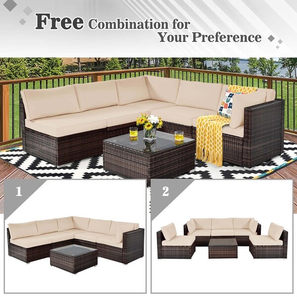 Costway 6PCS Patio Rattan Furniture Set Cushioned Sofa Coffee Table