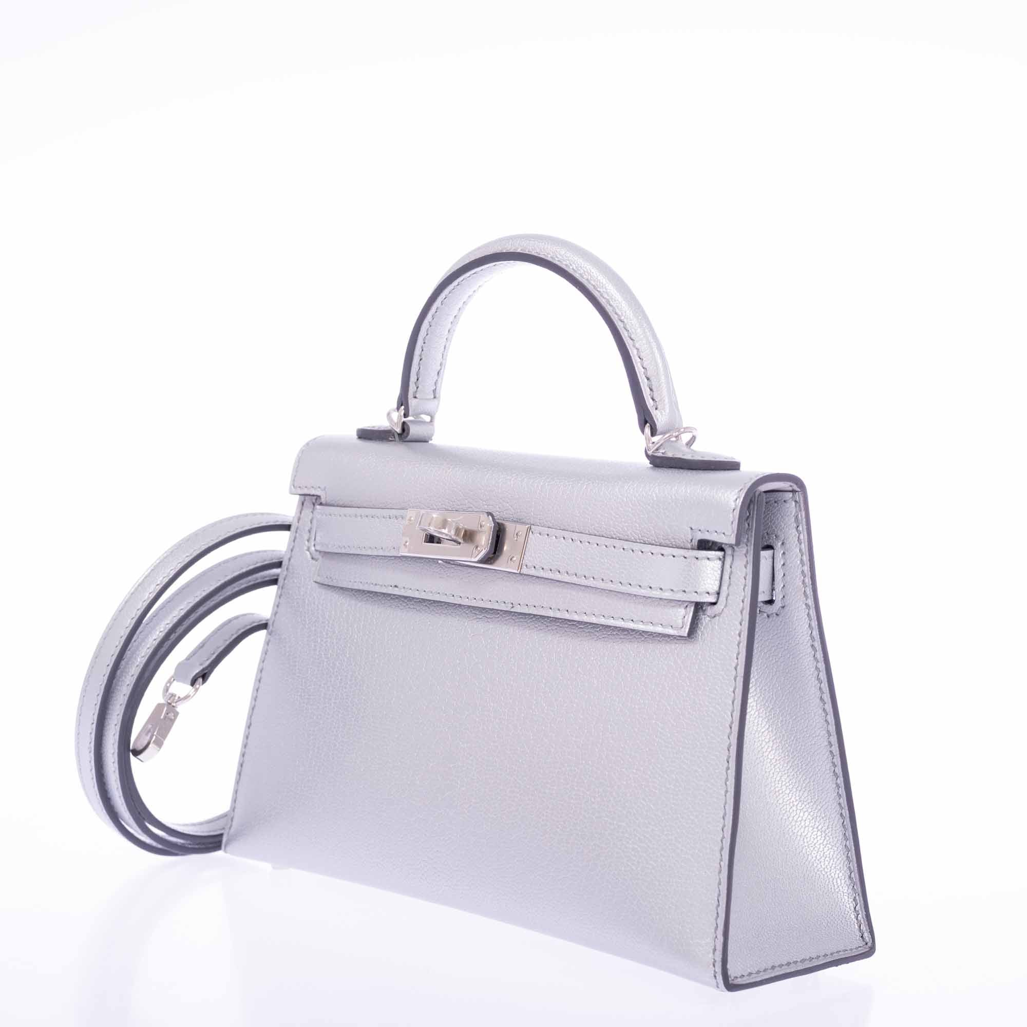 Hermès Mini Kelly II Sellier Argent Chèvre Chamkilight Palladium Hardware
